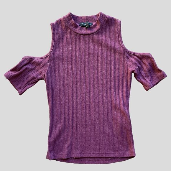 Kendall and Kylie Maroon Knit Cold Shoulder Top - Picture 1 of 4